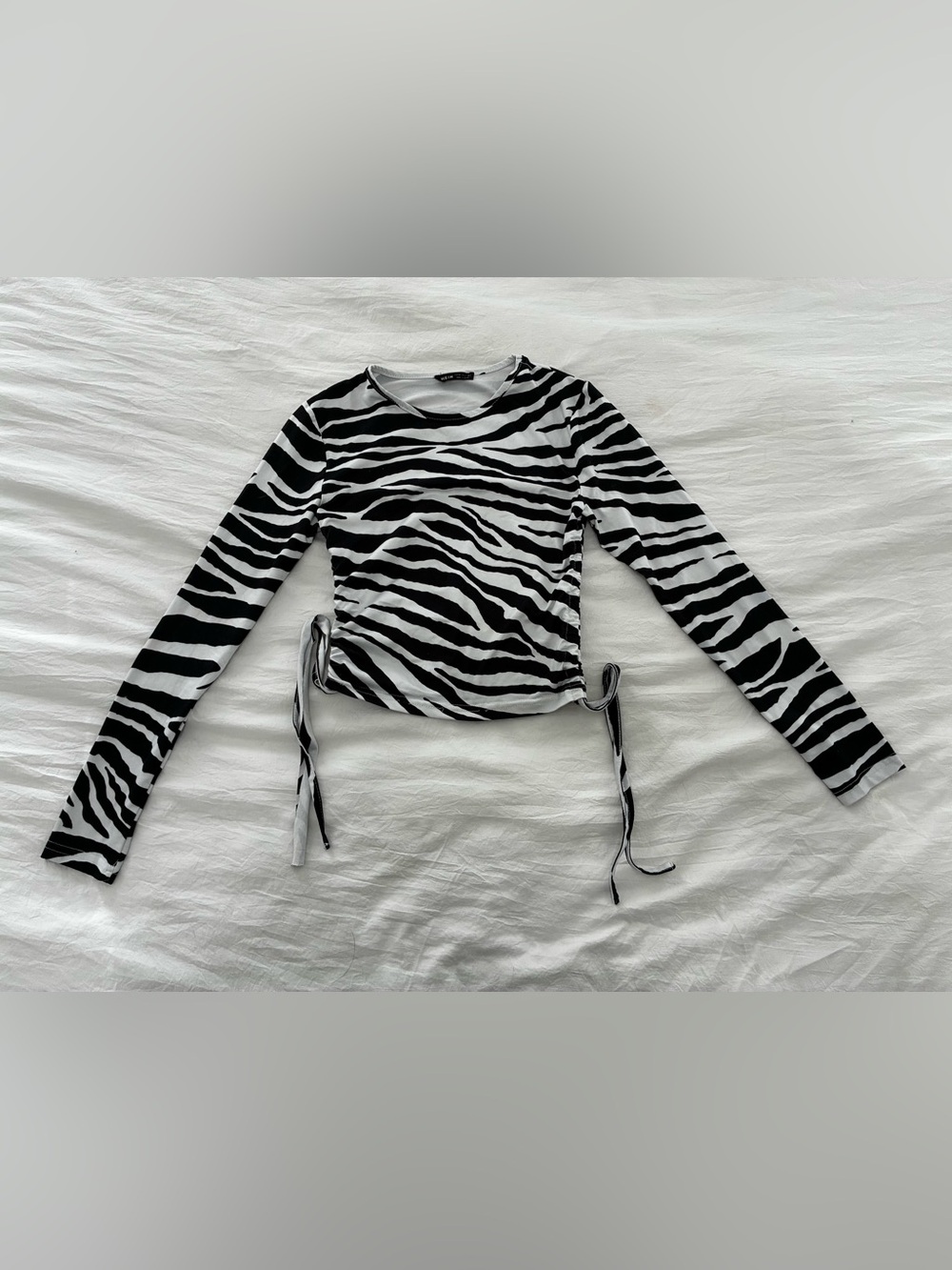 SHEIN Black & White Zebra-Print Long Sleeve Top with Side Ties